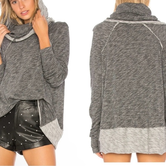 Free People Tops - Free People Beach Gray Cocoon Cowl Neck Pullover, Size Medium/Large